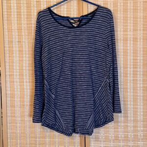 Style & Co Womens XL Navy Blue Grey Striped Lace Up Back Long Sleeve Top Shirt